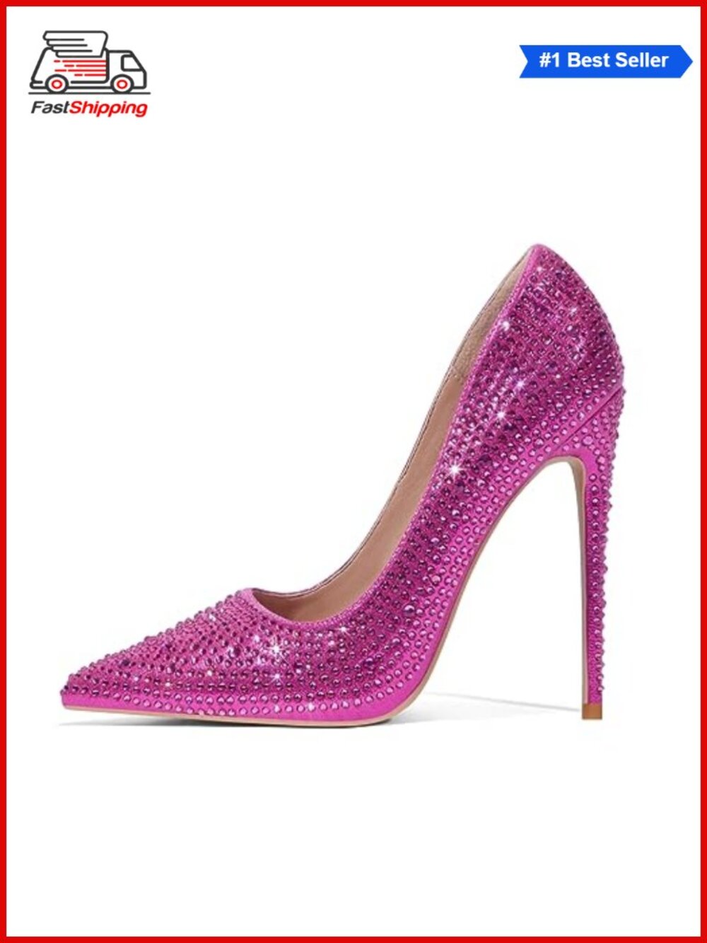 ✨ Women Pumps Pointed Toe High Heel Glitter Rhinestone Prom Shoes Stiletto